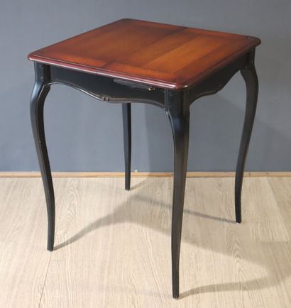 Games table in natural wood and black lacquer,...