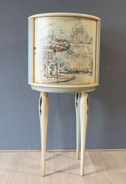 Meuble de rangement cylindrique en bois naturel...