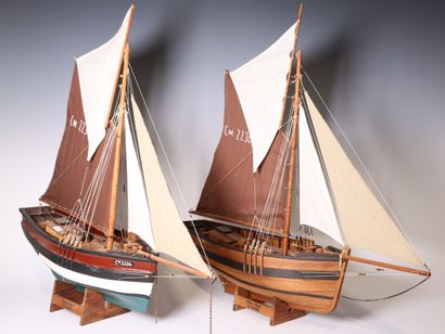 2 wooden model boats. 