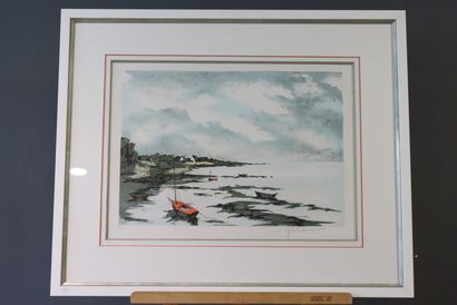 Marine. Lithographie polychrome signée en...
