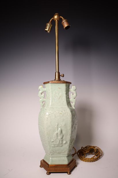CHINA. Celadon porcelain vase mounted as...