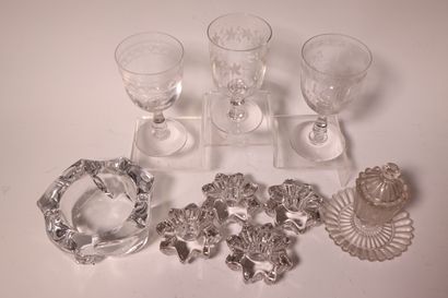 Crystal set, DAUM cup, candle holders, covered...