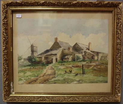 Set of 12 framed engravings and 2 watercolors...