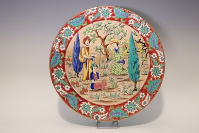 LONGWY. Polychrome ceramic dish, 
