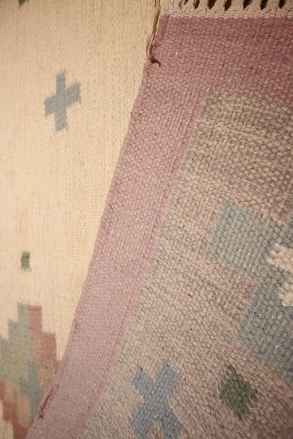 INDIA. Flat woven carpet with geometric design...