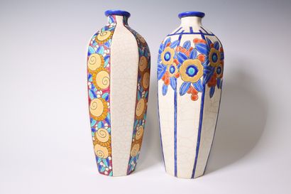 LONGWY. Set of polychrome ceramics, including...