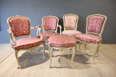 Ensemble d'assises et bois naturel laquées...