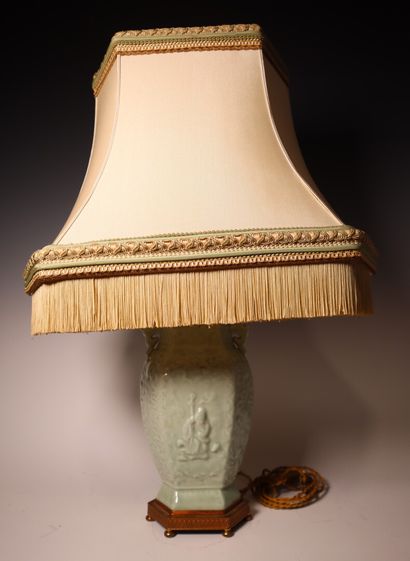 CHINA. Celadon porcelain vase mounted as...