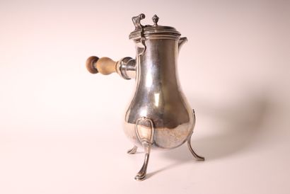 A plain silver baluster chocolatier, decorated...