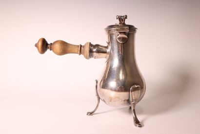 A plain silver baluster chocolatier, decorated...