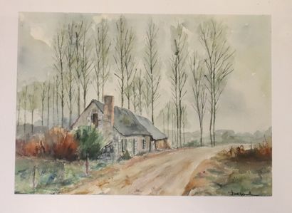 Set of 3 watercolours and gouaches: Chemin...