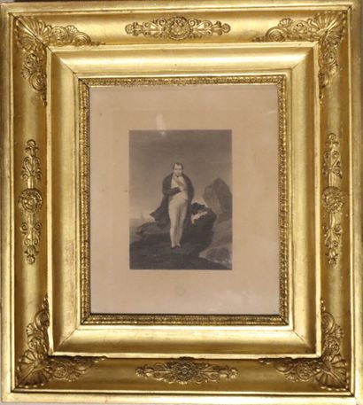 Framed engraving, 19th century gilded wood...
