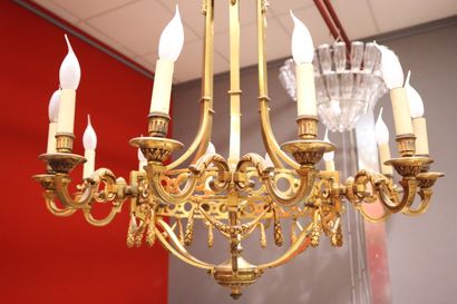 Large 12-light gilt-bronze chandelier high....