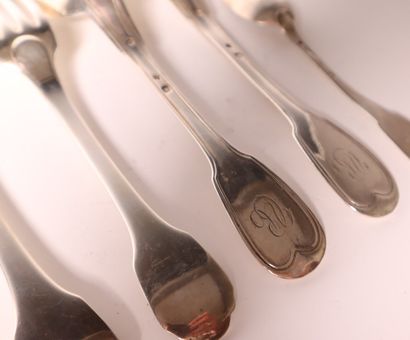 Set of silver flatware: cutlery and teaspoon...