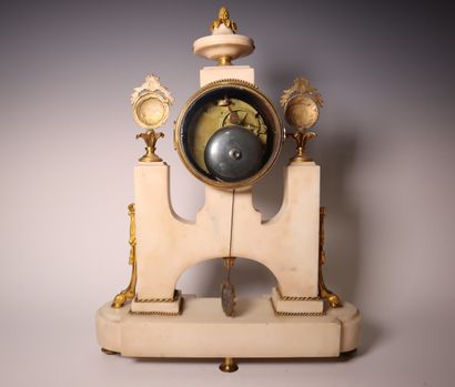 White marble clock, porcelain dial noted...