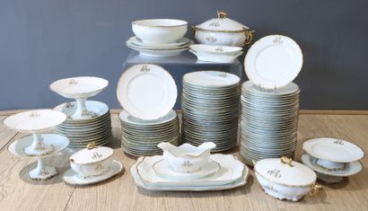 Important white and gold porcelain dinner...