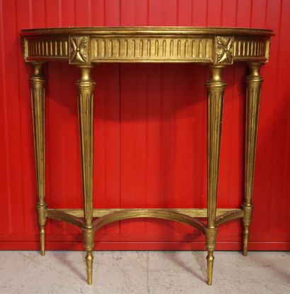 Louis XVI-style gilded wood half-moon console...