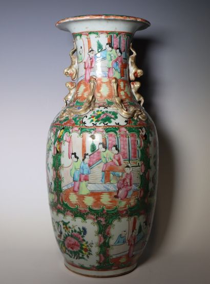 CHINA. Canton polychrome porcelain vase....
