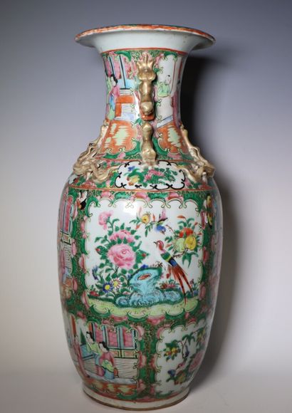 CHINA. Canton polychrome porcelain vase....