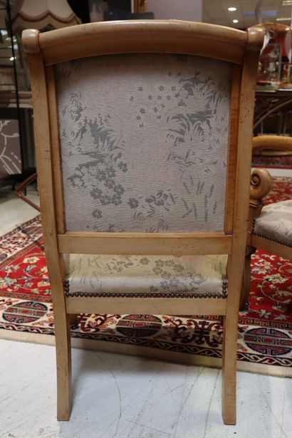 Pair of armchairs in natural wood, crook-shaped...