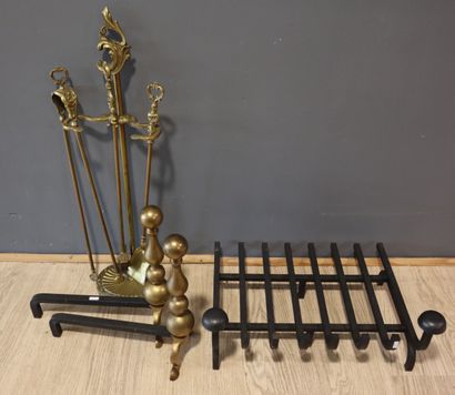Set includes: Fireplace set, pair of andirons,...