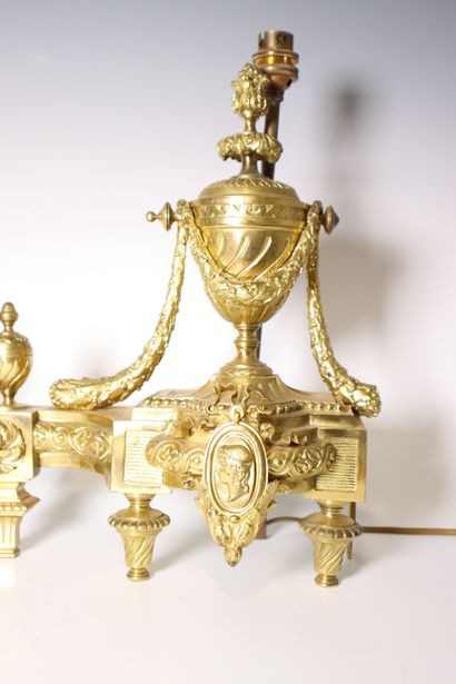 Paire de chenets en bronze doré montés en...