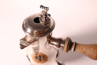 A plain silver baluster chocolatier, decorated...