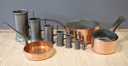 Batch of copper and pewter, including: pots...
