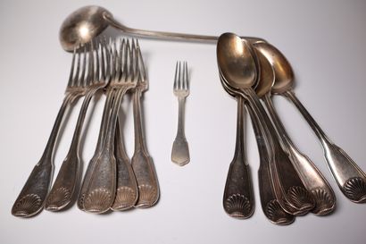 Set of Minerve hallmarked silver flatware:...