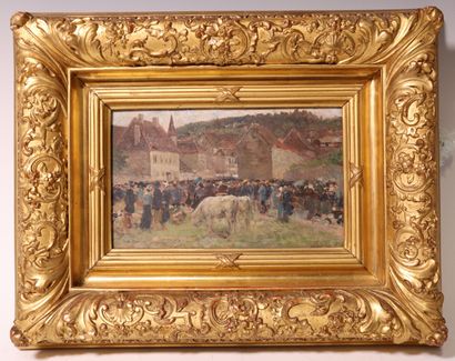 Noël SAUNIER (1847-1890) Village scene. Oil...