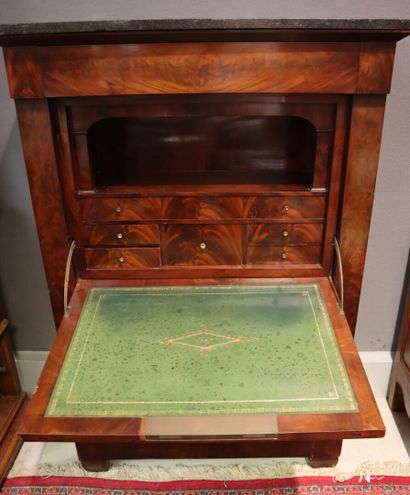 Secretary with flap in natural wood and veneer,...