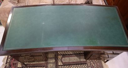 Veneer desk, green leather top, 2 drawer...