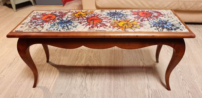 Table basse rectangulaire en chêne et carreaux...