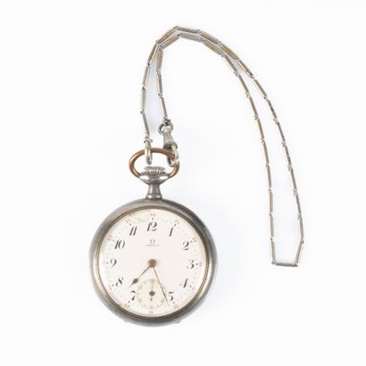 OMEGA. Pocket watch (metal or silver?) and...