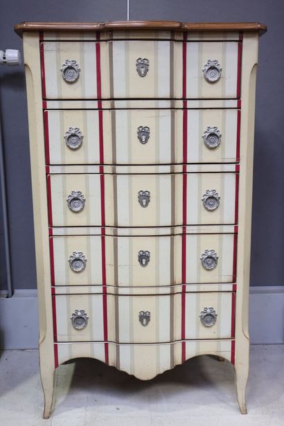Small chest of drawers in striped lacquered...