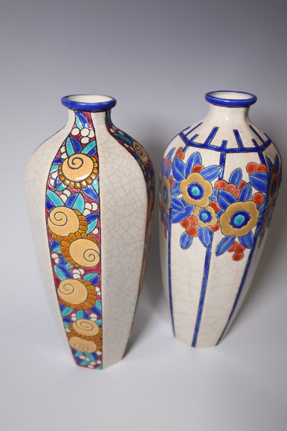 LONGWY. Set of polychrome ceramics, including...