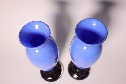 Pair of blue opaline glass vases. high. 31.5...