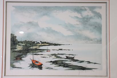 Marine. Lithographie polychrome signée en...
