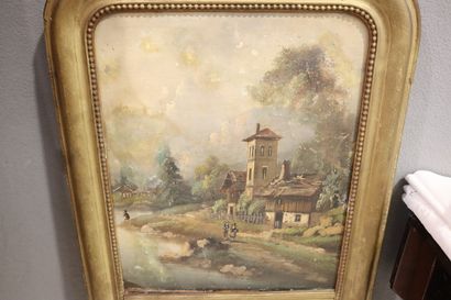Trumeau with a scene of life by the river,...