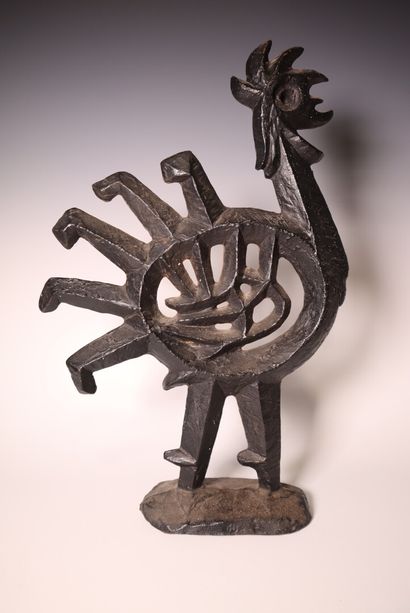 Coq brutaliste suédois en fer forgé servant...