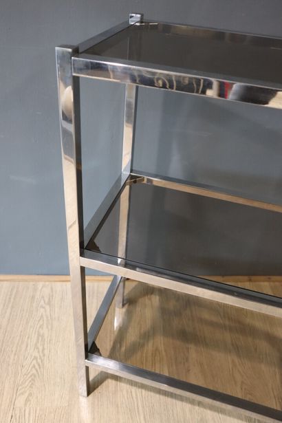 Etagère en métal chromé et 3 tablettes en...