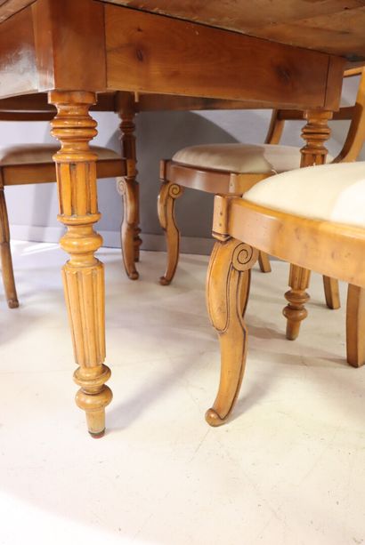 Set of dining furniture in fruitwood, including...