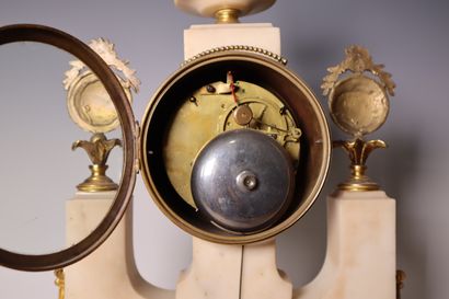 White marble clock, porcelain dial noted...