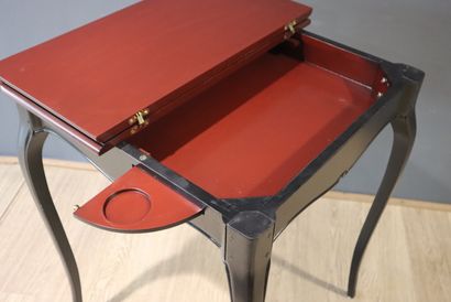 Games table in natural wood and black lacquer,...