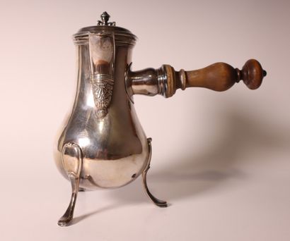 A plain silver baluster chocolatier, decorated...