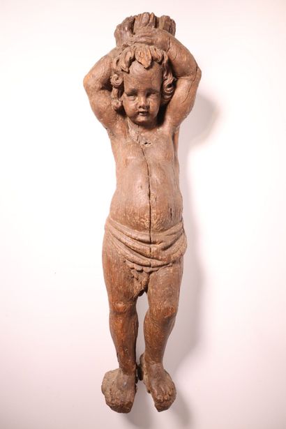 Petit atlante. Sculpture en bois naturel....