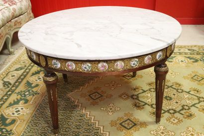 Table basse ronde en bois naturel, décor...