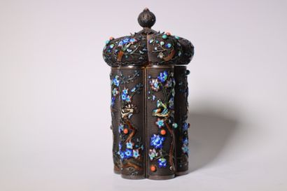 ASIA. Metal box with relief decoration in...