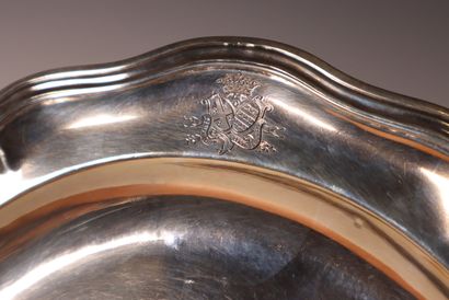 Round silver dish. Unreadable hallmarks....