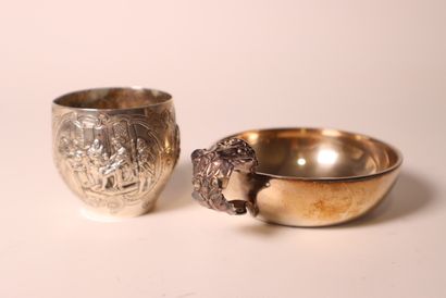 Silver set, including : Wine taster and small...